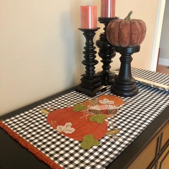 Black and White Check Pumpkin Table Runner - Picture 3 of 10